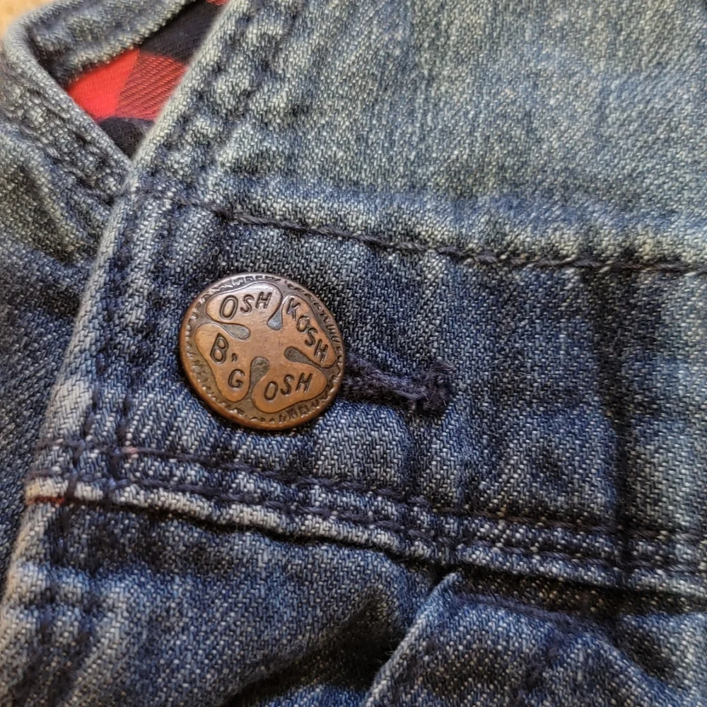 OshKosh B'osh Denim Plaid Lined Embroidered Stars Girls Size 3t Overalls‎